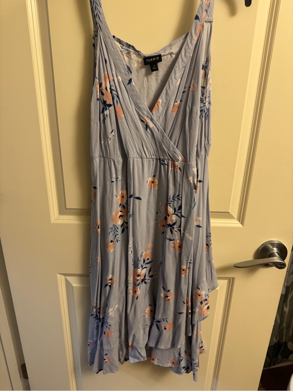 torrid light blue floral wrap midi dress